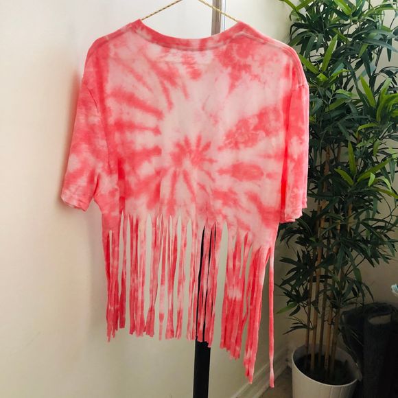 Custom tie dye fringe top Pink spiral M/L - Picture 3 of 4